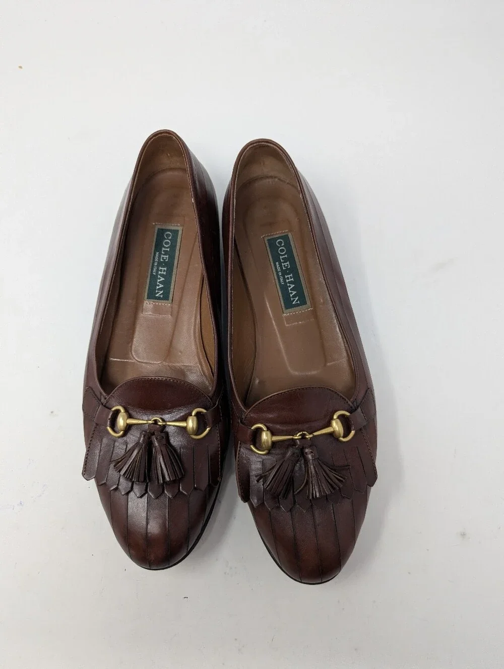 Cole Haan Vintage Brown Leather Kiltie Horsebit Loafers Flats Italy Women's 9 B